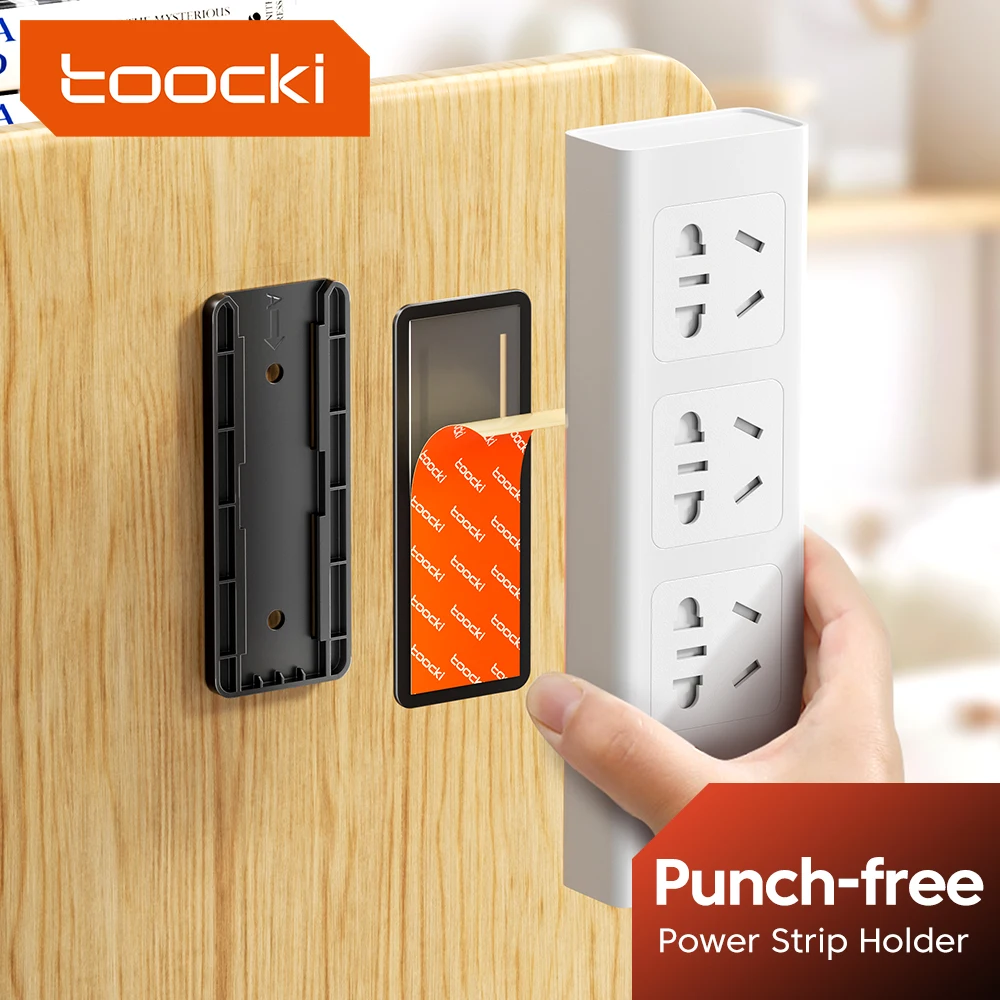 Toocki Punch-Free Power Strip Holder Wall-Mounted Plug Fixer Socket Sticker Fixator Home Power Organizer For Kitchen Home Office