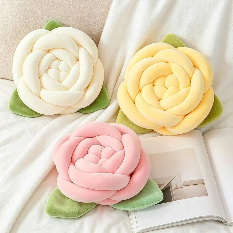 20cm Rose Flower Plush Pillow 3D Woven Floral Cushion Soft Stuffed Throw Pillow Sofa Bed Bedroom Backrest Room Decor