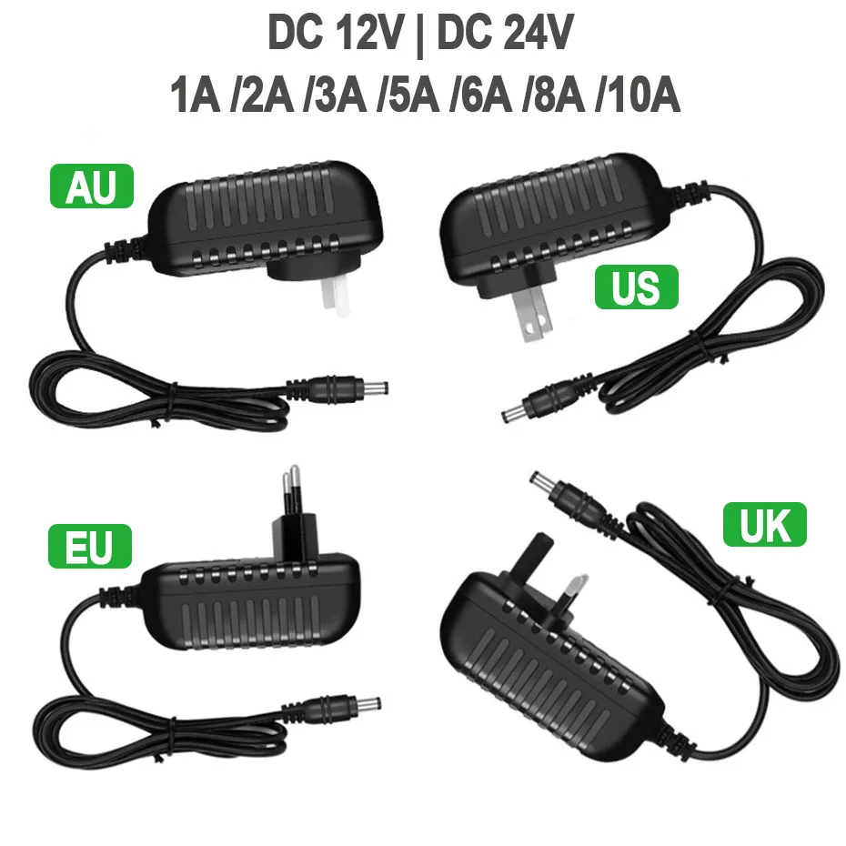 12V 24V Netzteil 1A 2A 3A 5A 6A 8A 10A AU EU US UK Stecker Beleuchtungstransformator für LED-Streifen Monitor Stromladegerät
