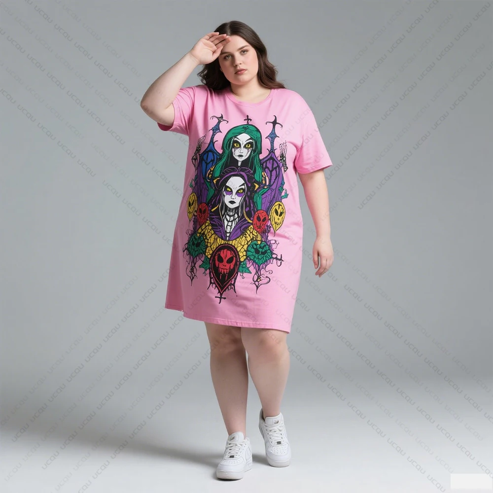 Sukienka damska plus size na lato, chłodna, rekreacyjna, spódnica do spania, domowa spódnica do spania, gotycki styl, modny nadruk, odzież damska.