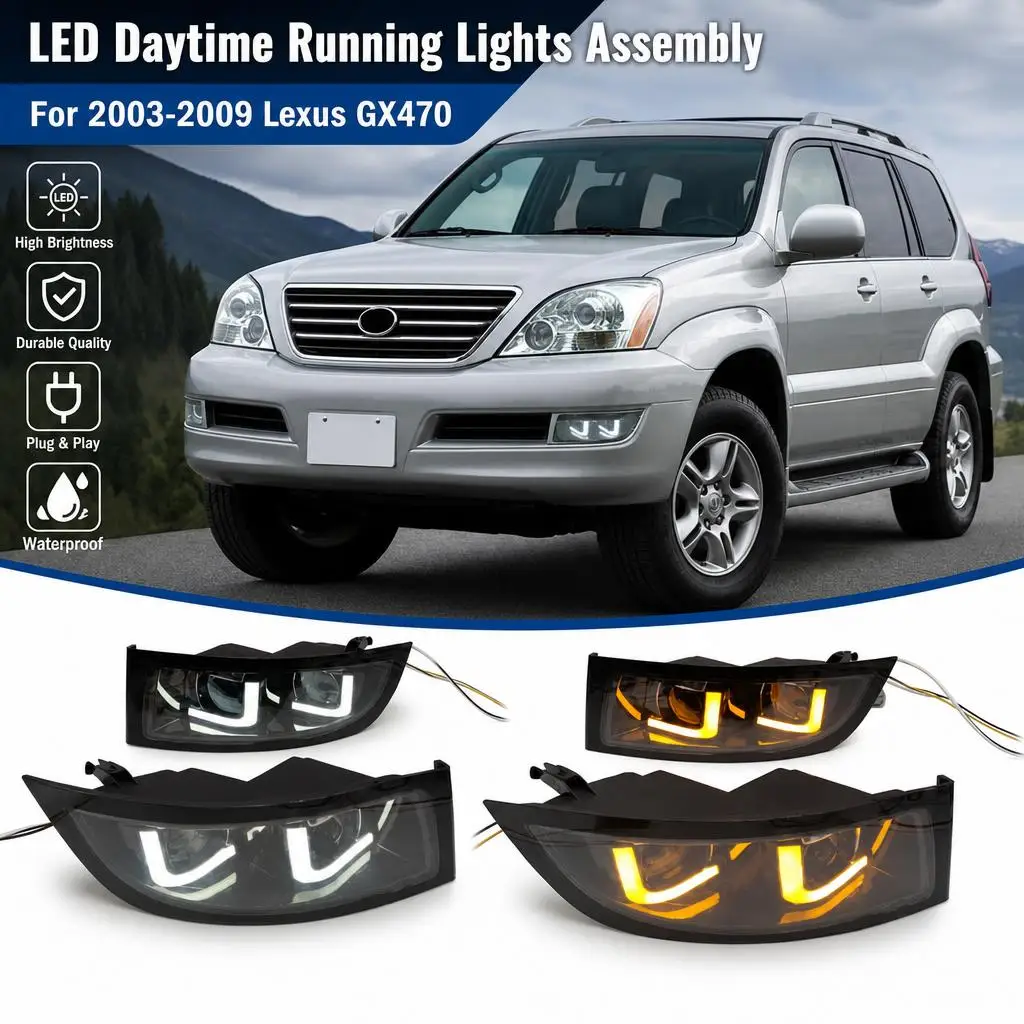 

1pair Car LED Daytime Running Lights Fog Lights Assembly LH RH For Lexus GX470 UZJ120 2003~2009