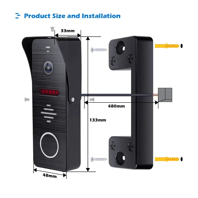 ANJIELO 4.3 بوصة جرس الباب المعدني نظام الاتصال الداخلي عبر الفيديو للمنزل بلمسة واحدة فتح سهل التركيب