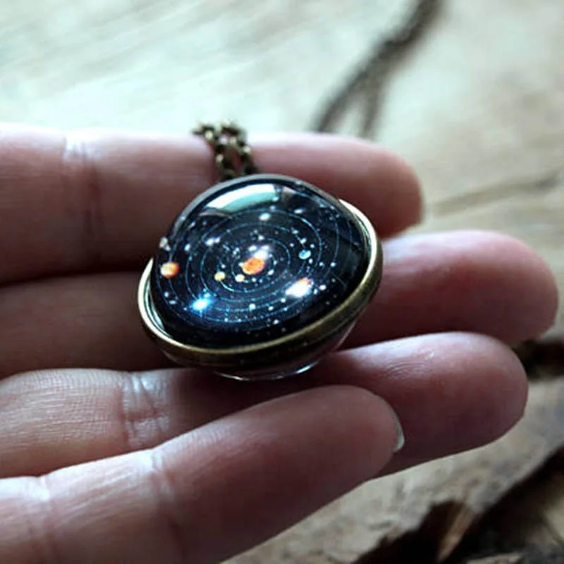 Solar System Universe Space Two-sided Glass Ball Pendant Necklace Popular For Women Men Moon Sun Earth Planet Necklace Jewelry