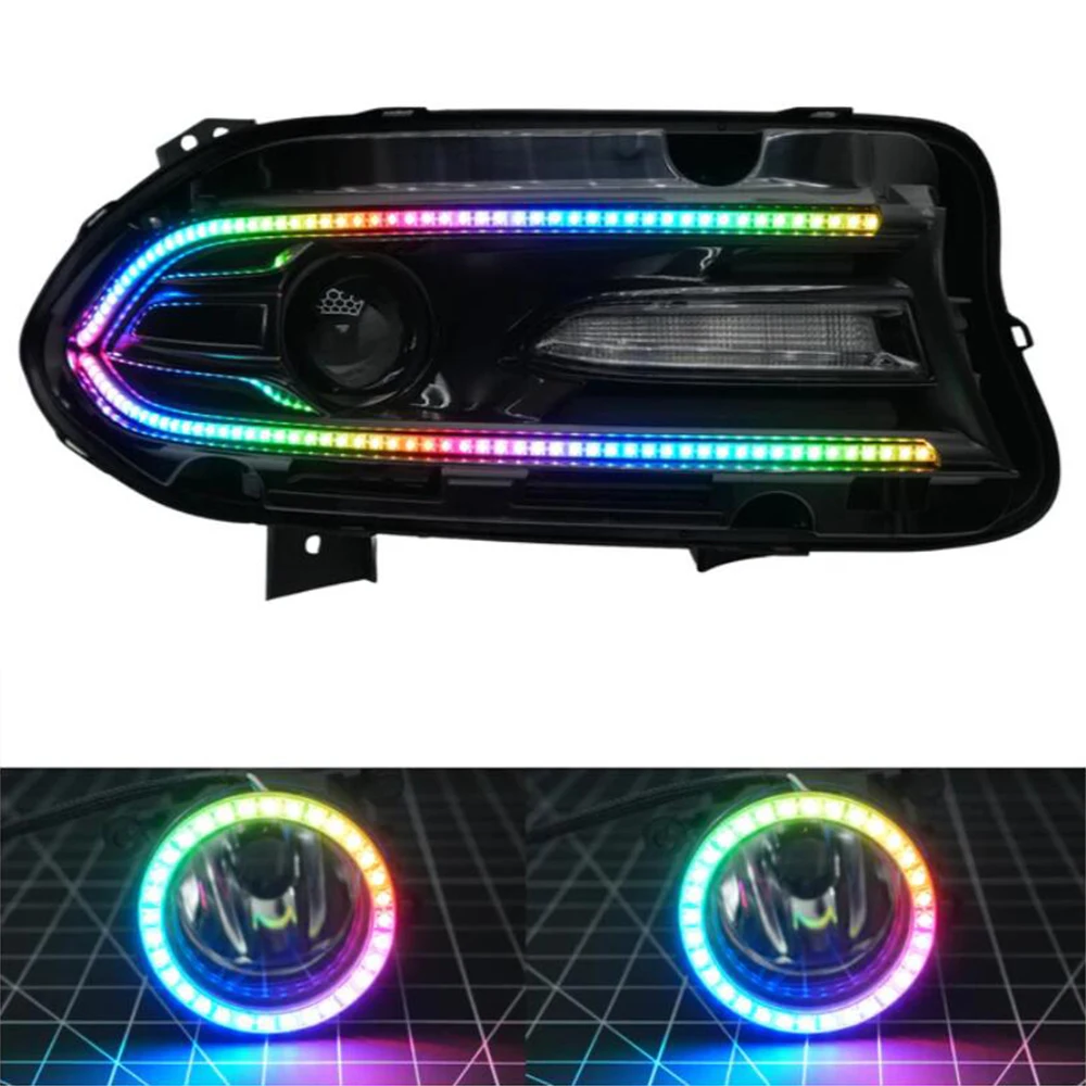 

RGB LED DRL Board Angel Eye Headlight Retrofit, Bumper Side Marker Lights Turn Signal Lamps For Dodge Charger 2015-2021