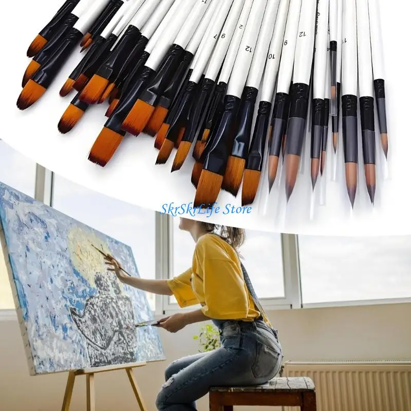 E65E 48Pcs Multipurpose Wooden Art Brush Set Multi Sized Nylon Bristles Painting Brush For Artists Beginners Travel Painting
