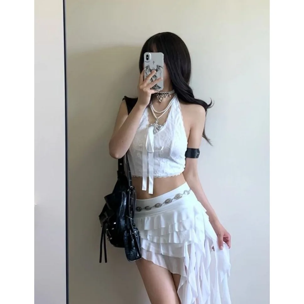 Pure Desire Retro Spliced Mesh Asymmetrical Cake Skirt Summer New Style Slimming  Skirt for Trendy Ladies Casual Wear