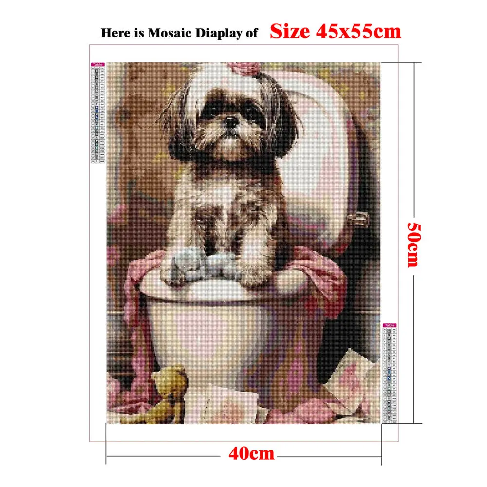 DIY Diamond Embroidery Funny Dog on Toilet Full Round/ Square Diamond Painting Cross Stitch Animal Humorous Poster for Restroom