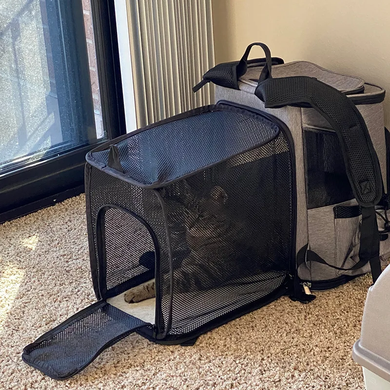Expandable Foldable Pet Backpack for Cats Dogs, Double Shoulder Portable Cat Dog Carrier Outdoor Travel Bag