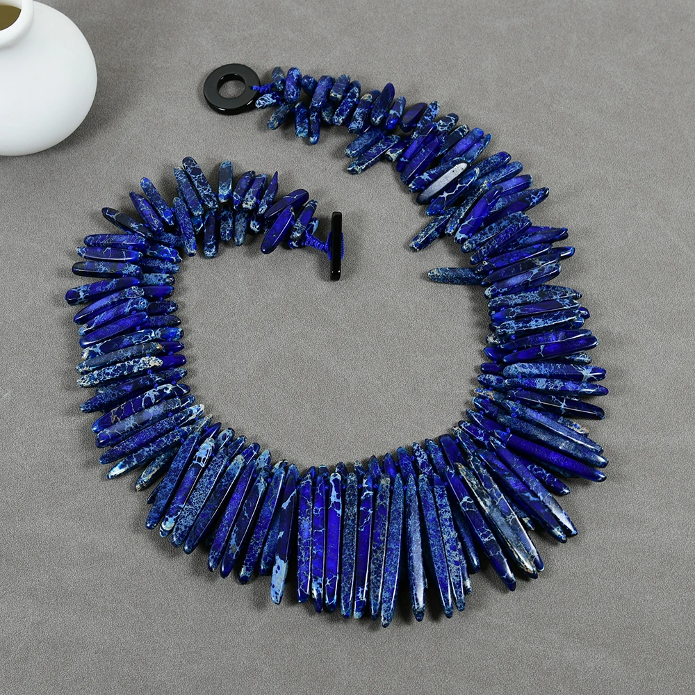 G-G 20' 2 Strands Blue Sea Sediment Jasper Top Drilled Stick Necklace Handmade Women Jewelry Gifts