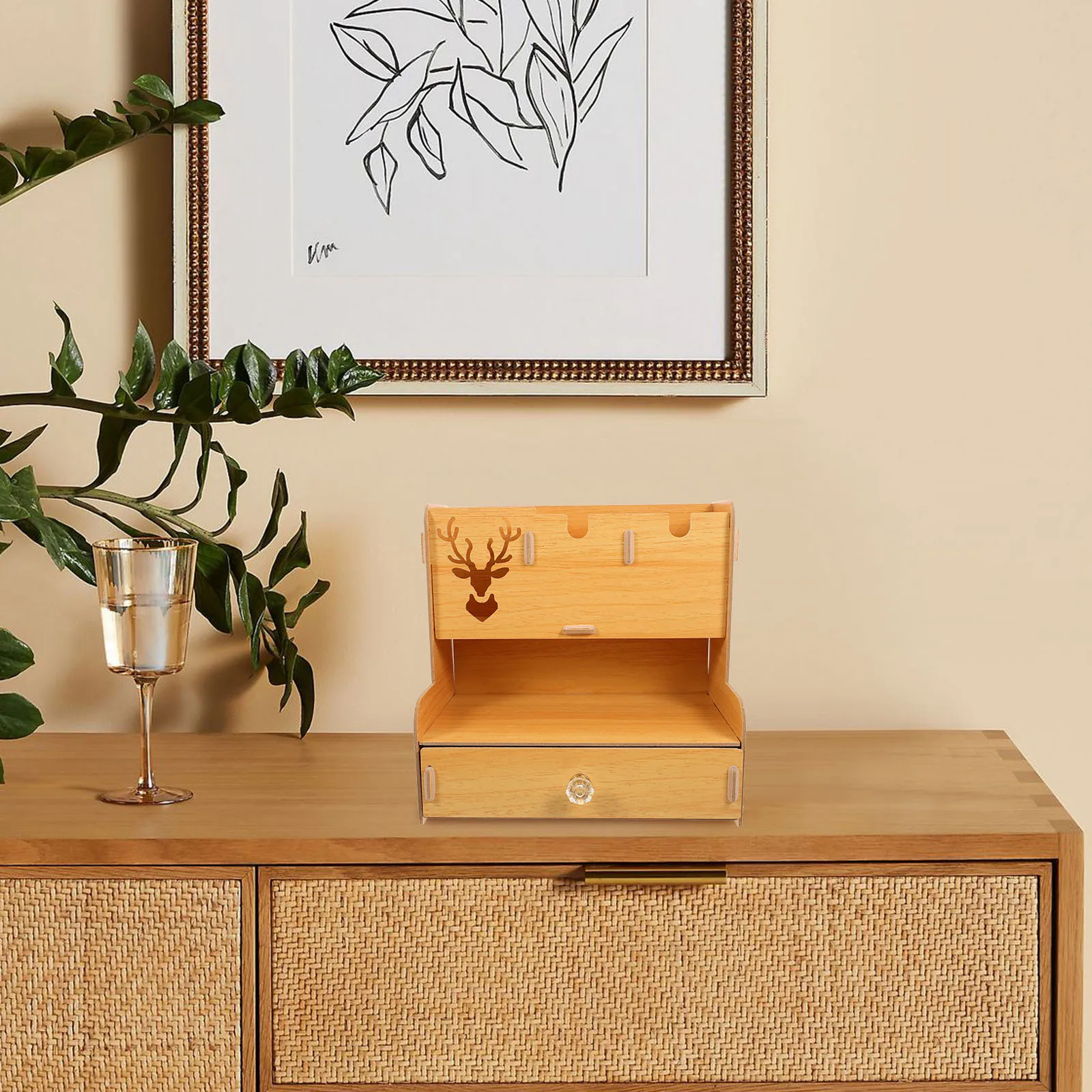 منظم سطح المكتب الخشبي سعة كبيرة متعددة المقصورات حامل القلم الرصاص حاوية أشتات القرطاسية تخزين الرف مكتب #1