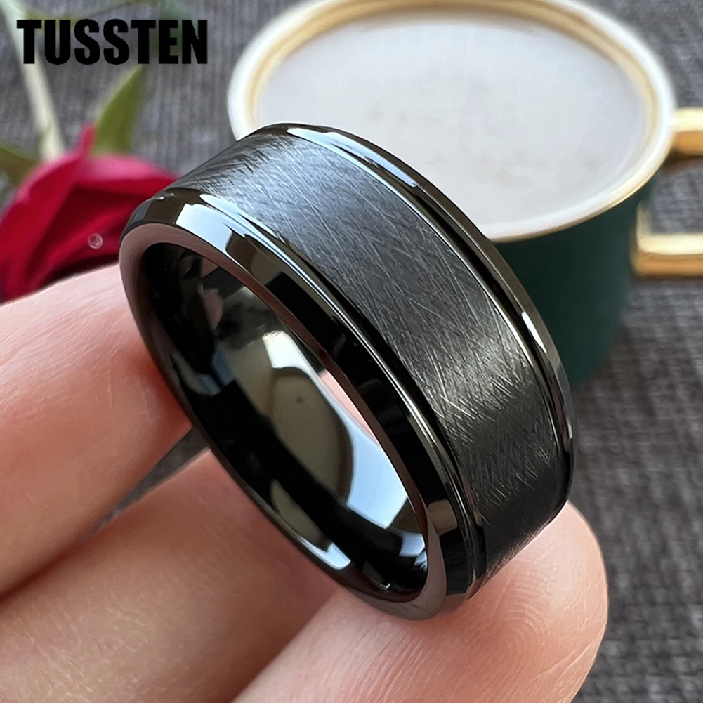 

Dropshipping TUSSTEN 8MM Tungsten Wedding Band Special Men Women Ring Grooved Beveled Brushed Finish Comfort Fit