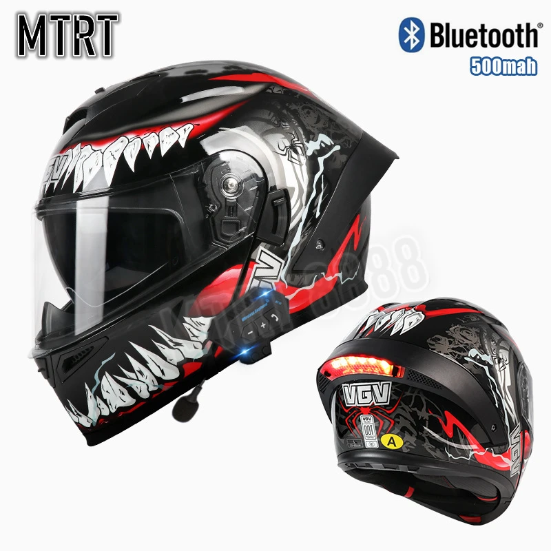 

Motorcycle Bluetooth Helmets Motocross Double Visor Large Tail Flip Up Helmet Men and Women All Seasons Adult Motorbike Helmet