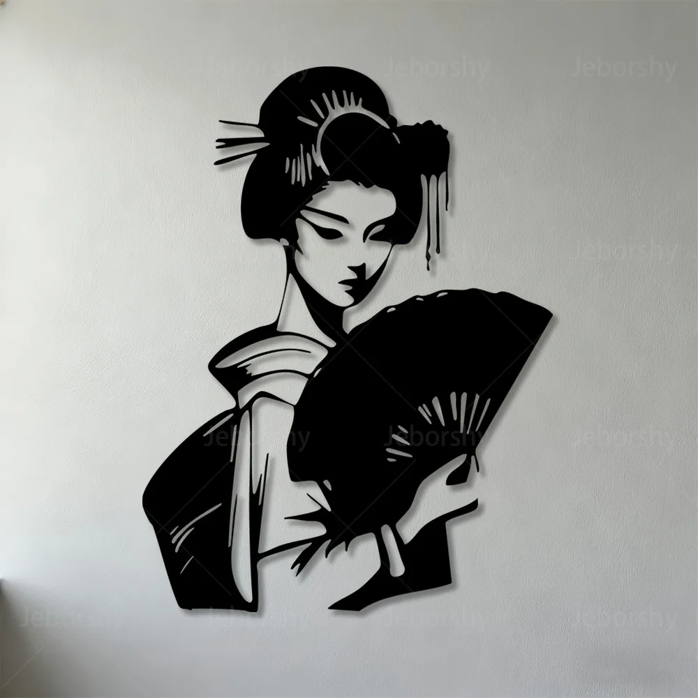 2D Flat Geisha Metal Wall Art Iron Wall Mounted Decor for Living Room Bedroom Office Indoor Display