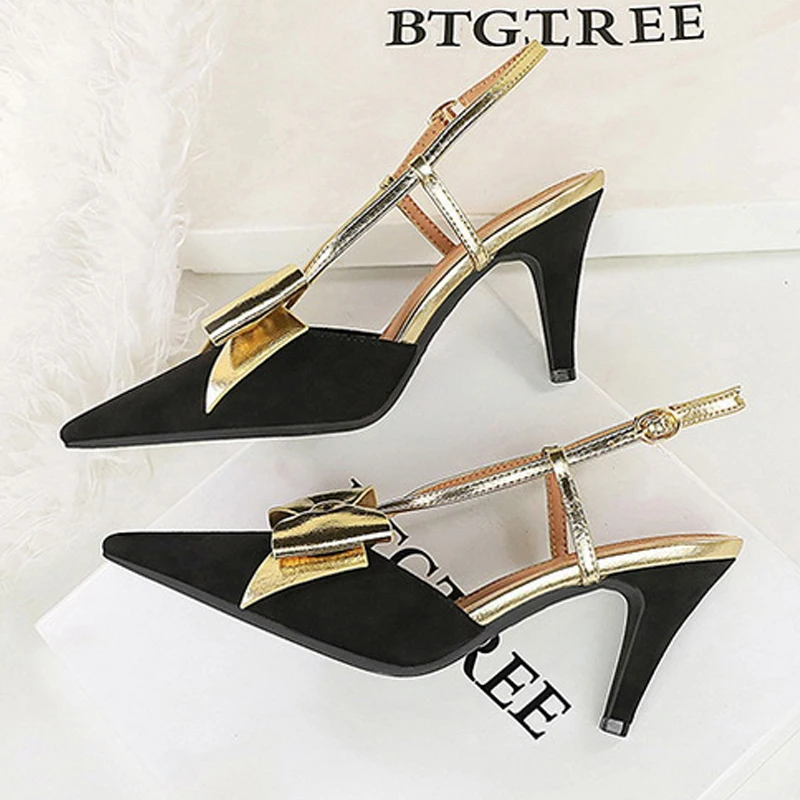 

BIGTREE модные женские туфли-лодочки с острым носком и узлом-бабочкой, сандалии с пряжкой и ремешком, свадебные туфли, Zapatos De Mujer