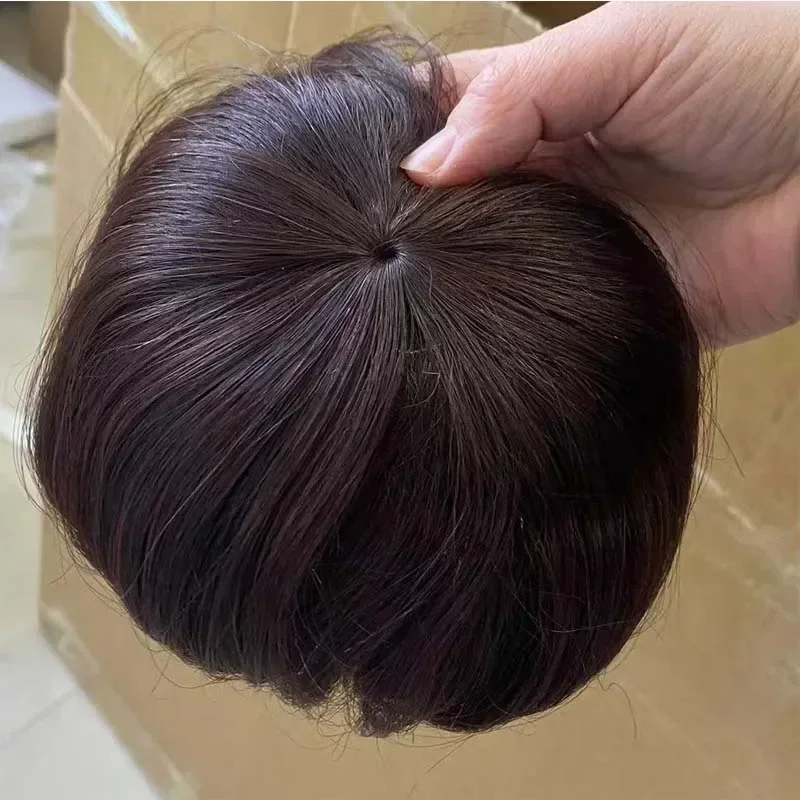 9x9Cm Straight Human Hair Women Hair Piece For Women Quickly Increase Hair Volume Cover Gray Hair Dark Brown/Natural Color
