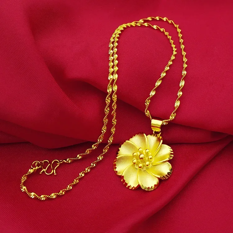 

9999 Real Gold 24K Women's Necklace Japanese and Korean Fashion Gold Flower Pendant Necklace