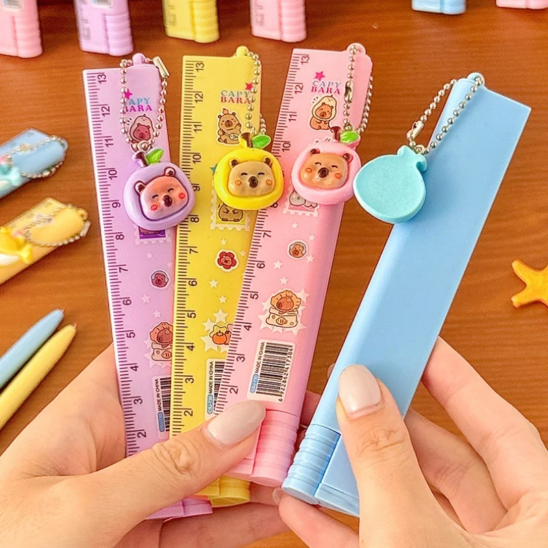 24pcs/lot Creative Capybara Ruler Shape Gel Pen Cute 0.5mm Black Ink Gel Pens For Writing Office School Supply