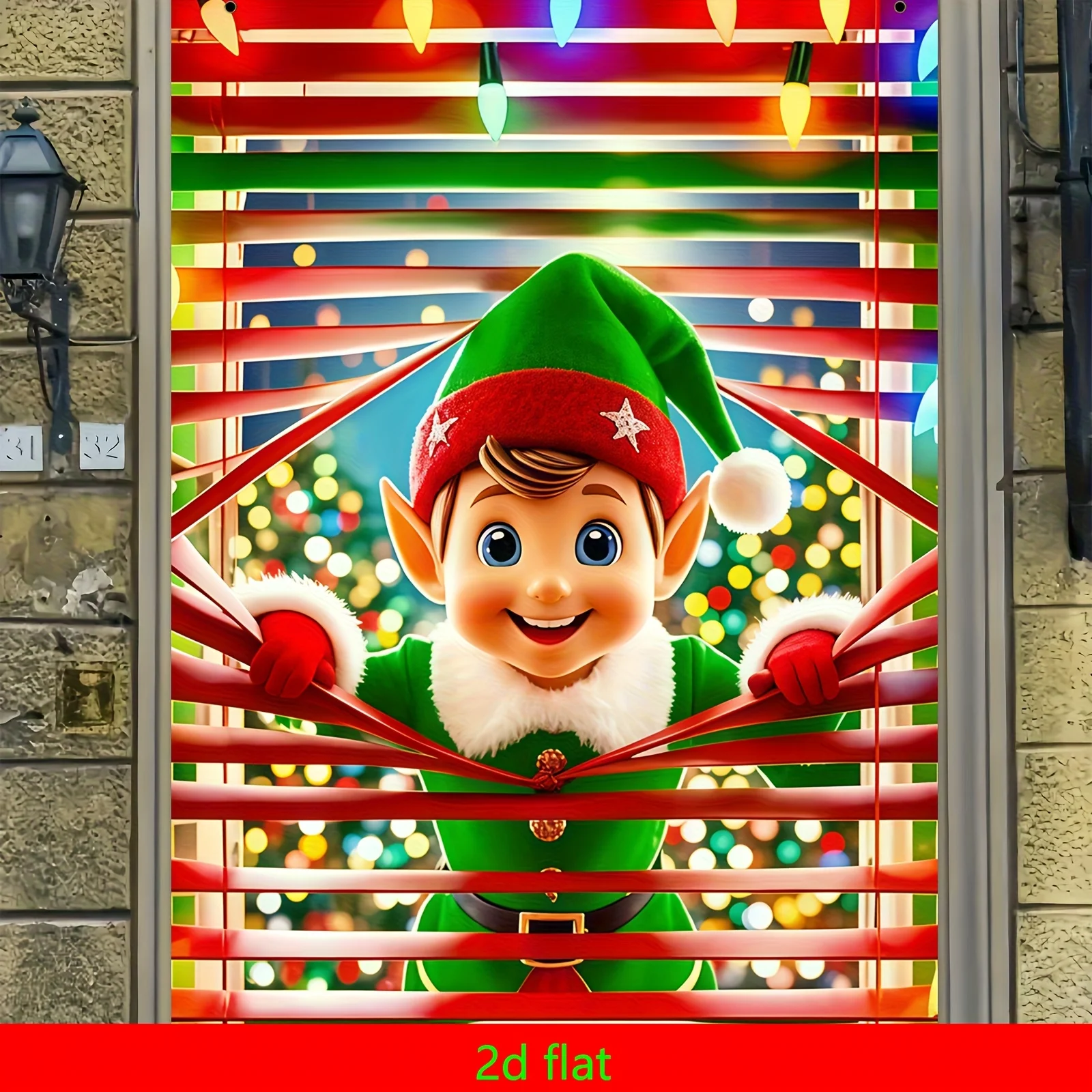 2D-Flugzeug, 1 festliches Zwergen-Weihnachtsfensterbanner – Polyester-Dekoration, mit Weihnachtsmütze und Dornen, Zwergen-Weihnachtsdekoration