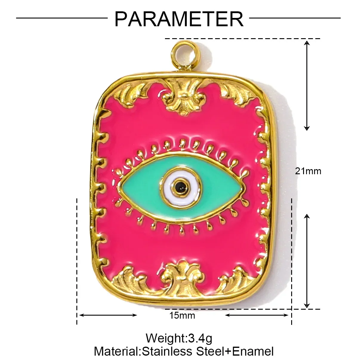 3 stks/partij Groothandel Rvs Emaille Vierkant Hart Diy Oorbel Bedels Vrouw Boze Oog Ketting Hangers Poker Sieraden