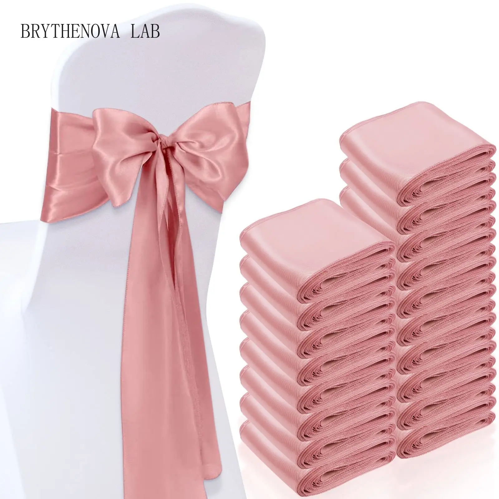 50PCS 10/ 17x275cm Satin Chair Sashes Rose Gold Bows Chair Ribbons Cover for Wedding Banquet Party Baby Shower Event Decorations