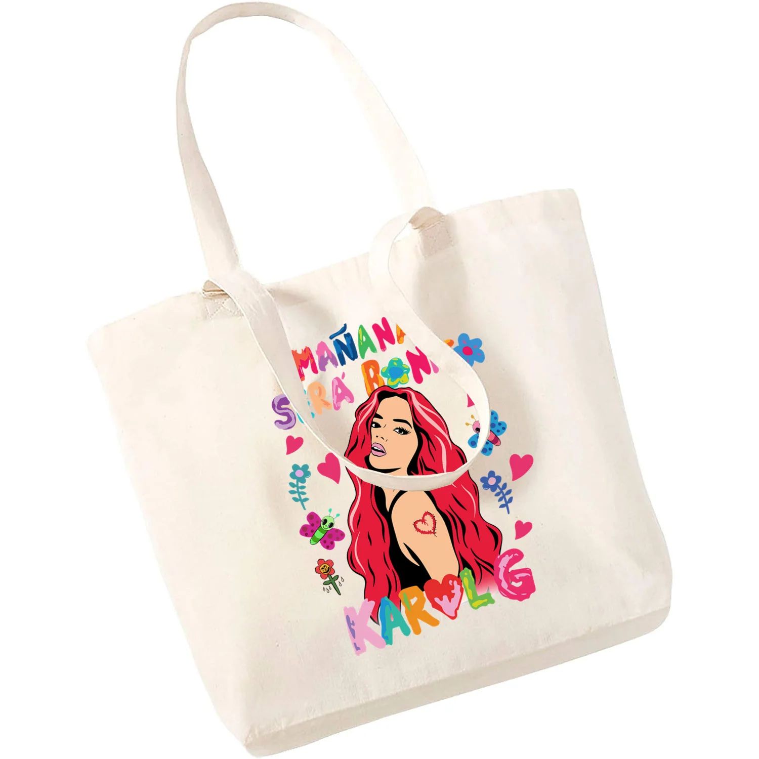 Karol G Bichota-Bolso de lona con estampado Simple para chica, bolsa de mano de cantante de música, Manana, bonita, informal