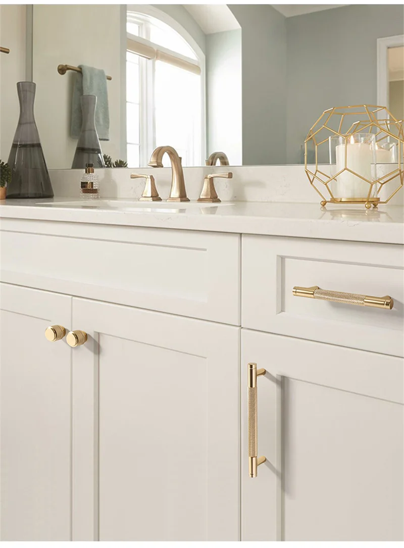 Modern Aluminum Alloy Pull Handles Gold Grey Knurled Cabinet Pulls Drawer Knobs For Kitchen Wardrobe Cupboard Furniture Hardware