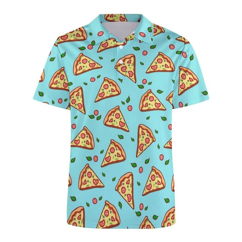 Creative Food Hot Dog Meat Pizza Polo Shirt For Men Harajuku 3D Print Short Sleeve Cool Street Button Lapel Tee Shirts Clothes