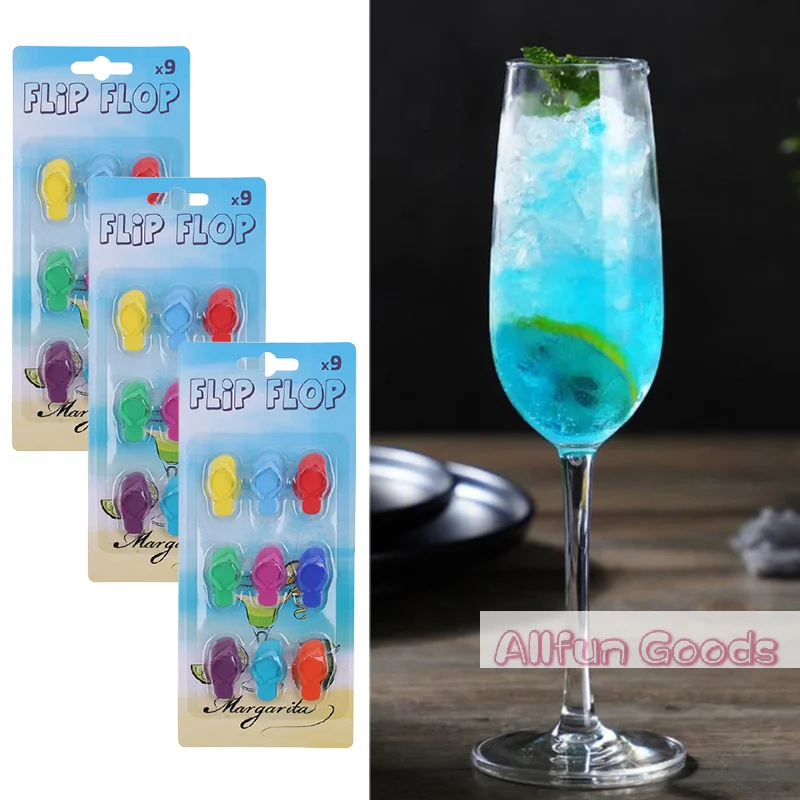 [TG835]9Pcs/Set Silicone Slippers Wine Glass Charms Wine Glass Markers Party Cocktails Drinking Cup Sign Suction Cup Identifier