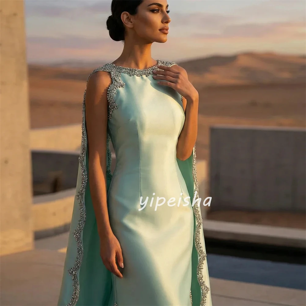 Customized Formal Elegant Jersey Rhinestone Draped Straight Prom Dresses Scoop Neck Sleeveless Evening Dresses Sizes Available image 3