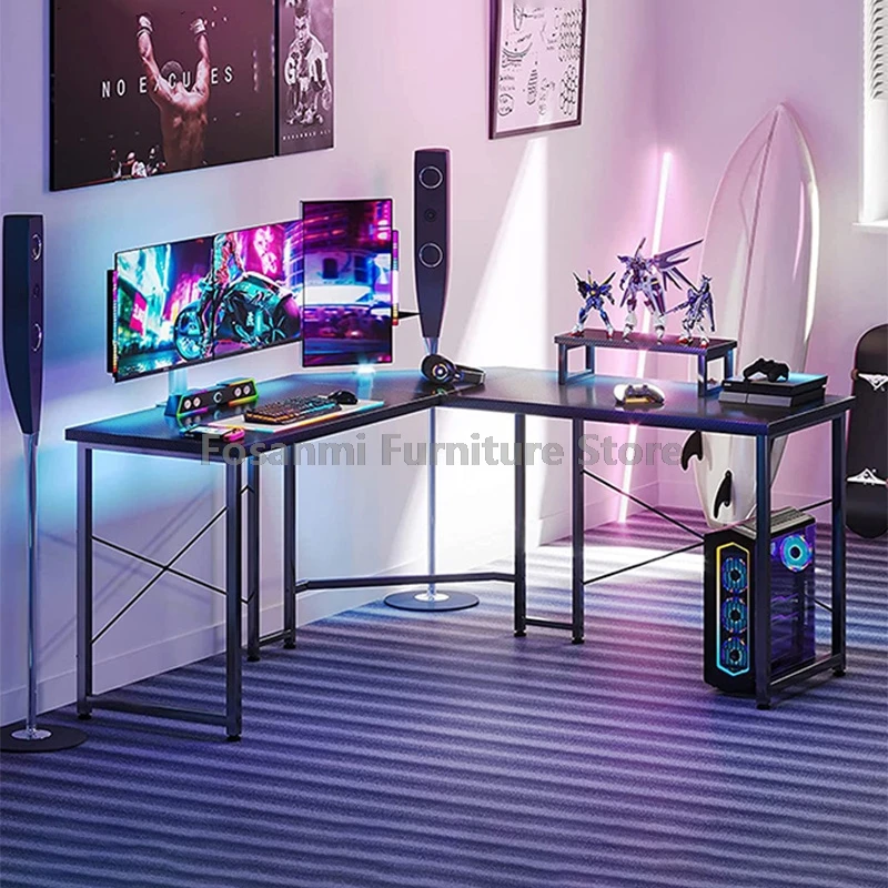مكتب ألعاب على شكل حرف L بزاوية سوداء مقاس 51 بوصة مع ساق فولاذية للمنزل وسطح المكتب القوي ومكتب كمبيوتر حديث وطاولة متينة للمكتب