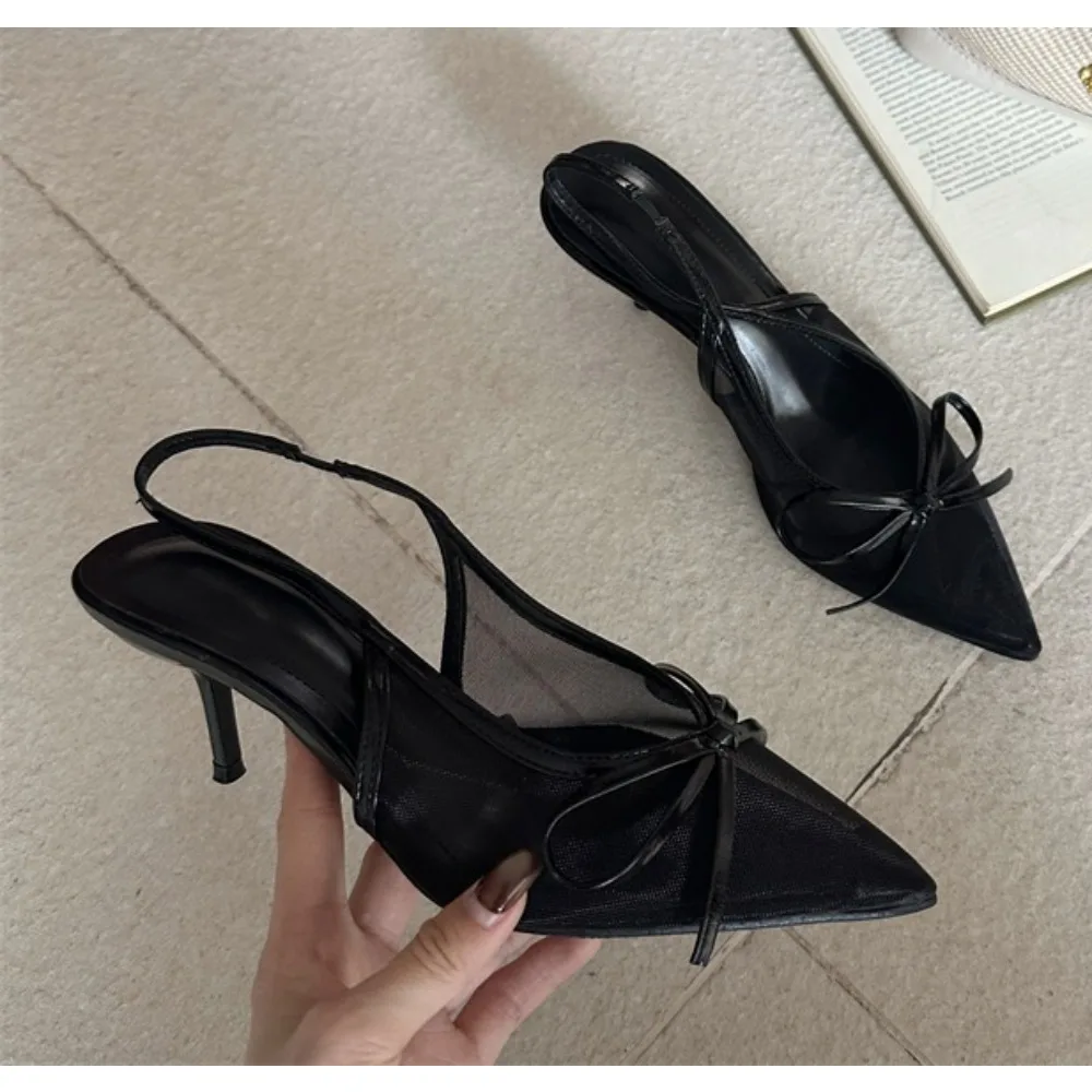 Bow Pointed Toe High Heels Sandals Women Brand Designer Shoes Fashion Slides Sexy Slingback Shoes Elegant Mules Sandals Female