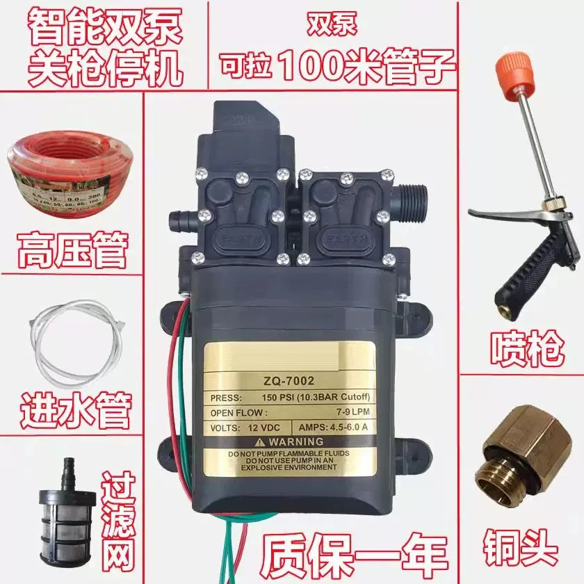 Electric spray, double pump, high-pressure fruit tree, vegetable garden, watering pump, dual core pump, 12V intelligent