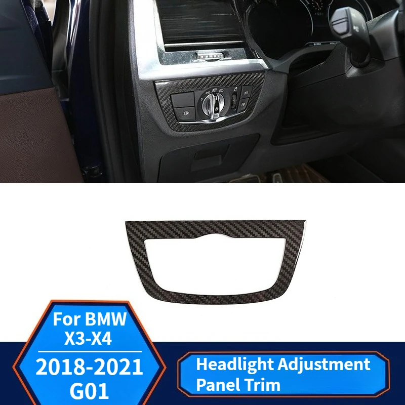 

Для BMW X3/X4 G01 настоящая сухая крышка переключателя регулировки фар из углеродного волокна, накладка 2018-2023, аксессуары для внутреннего литья