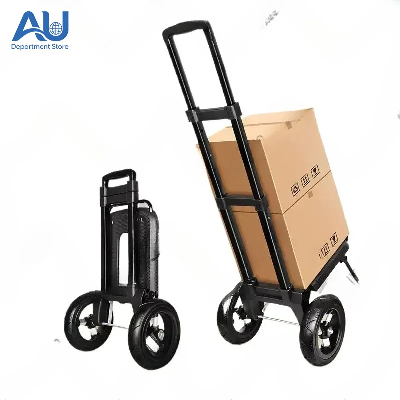 Trailer Folding Small Cart Household Shopping Grocery Small Cart Pulling Goods Pull Rod Cart for Outdoor Large Wheeled Handcart