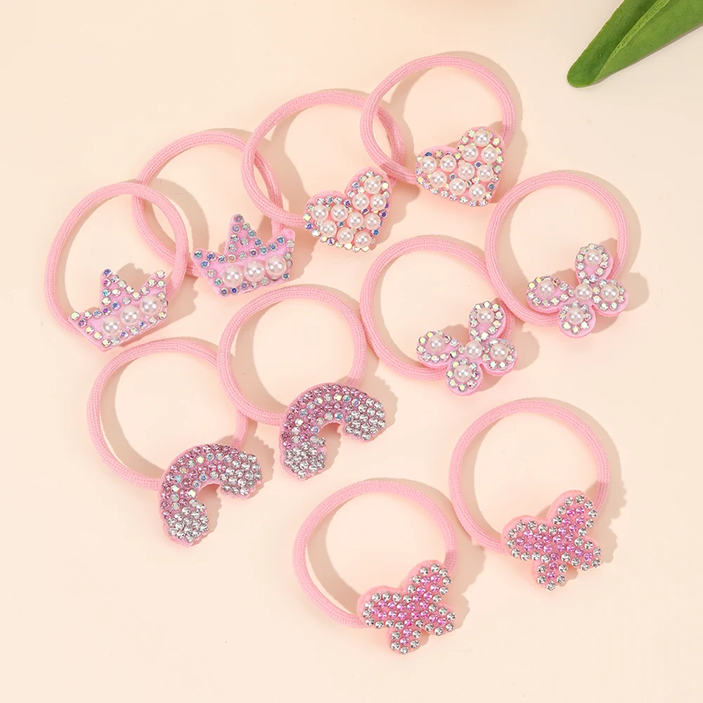 10Pcs/Set Rhinestone Hair Ties For Girls Sweet Butterfly Star High Elastic Rubber Band Ponytail Holder Scrunchies Accessories