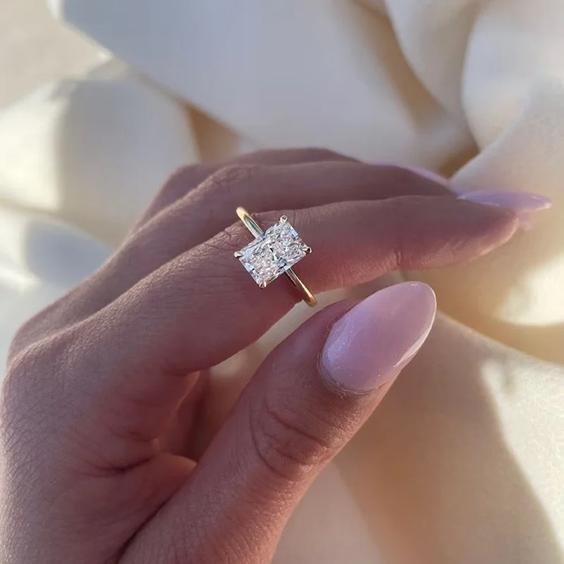 Minimalist 1-3ct Radiant Cut Moissanite Ring 925 Sterling Silver Engagement Solitaire Rings for Women Gold Plated Handmade Gifts
