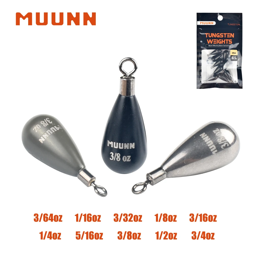 MUUNN 10PCS Tungsten Tear Drop Sinkers ,1.3-10.5g,Jika Rig Drop Rig Weights Line Hook Connector,Bass Trout Salmon Fishing Lure