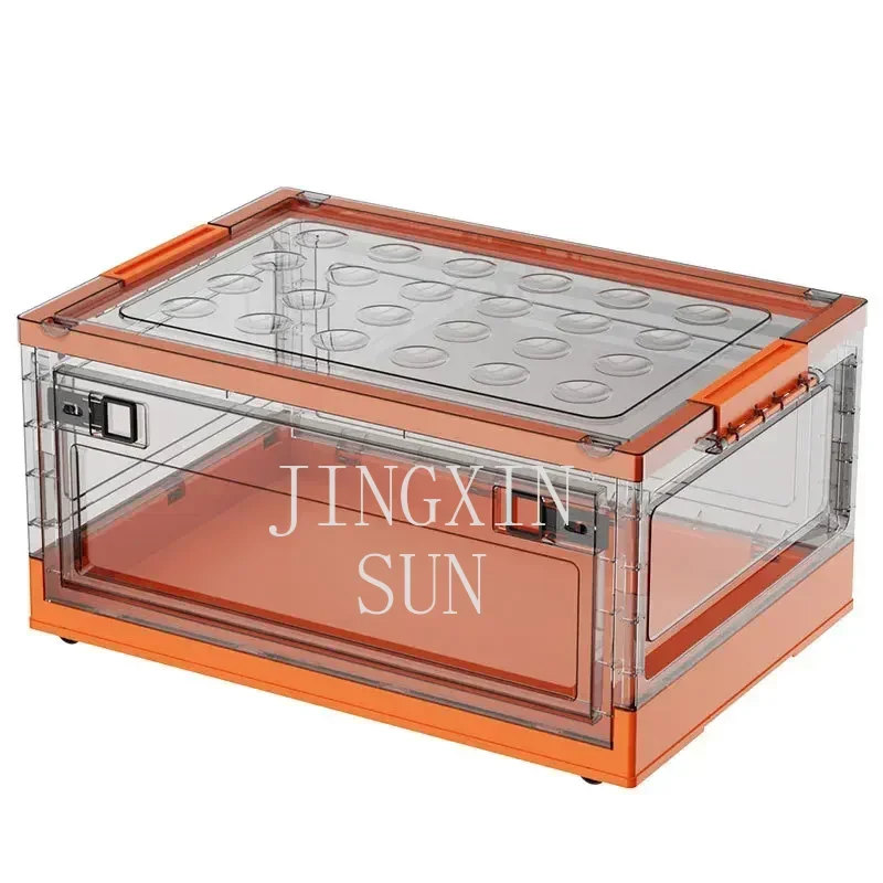Large Transparent Folding Storage Box with Pulley Clothes Toy Book Organizer Box Thickening Folding Storage Cabinet