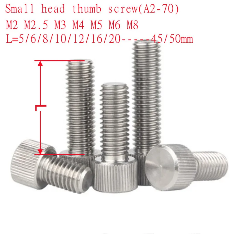 5pcs-10pcs Knurling Small Head Thumb Screw M2 M2.5 M3 M4 M5 M6 M8 A2-70 Stainless Steel Small Head Hand Tighten Screws