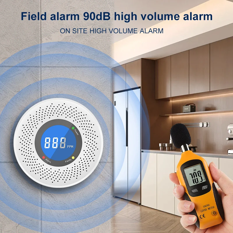새로운 일산화탄소 독립형 감지기 CO 경보기(스크린 디스플레이 포함) 배터리 구동 CE 인증 가정용 주방, 사무실용