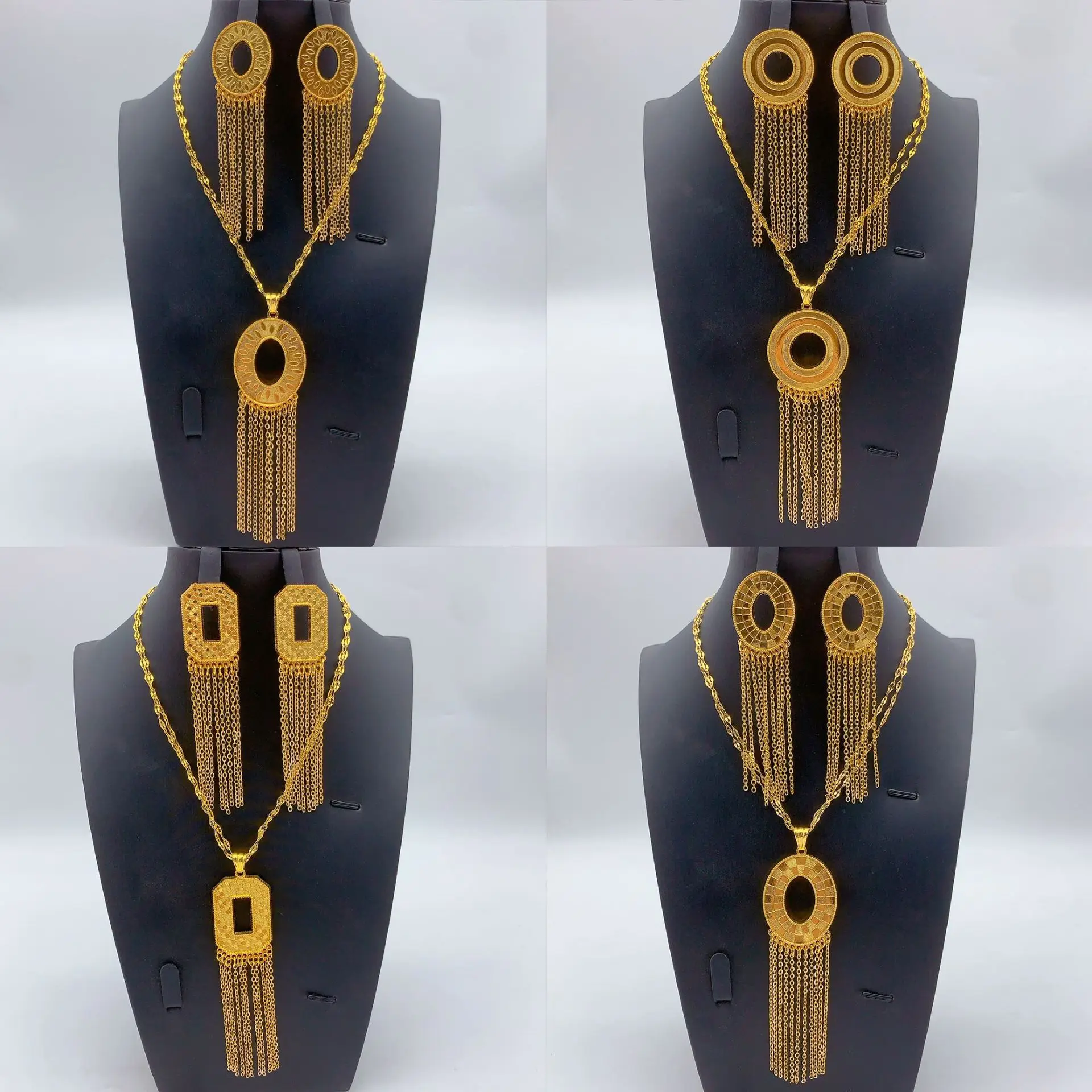 

Нежный комплект украшений с кисточками: ожерелье и серьги (2 шт.) в стиле Сяосянфэн, женские, из золота 24K (AU999), идеально подходят для повседневной носки