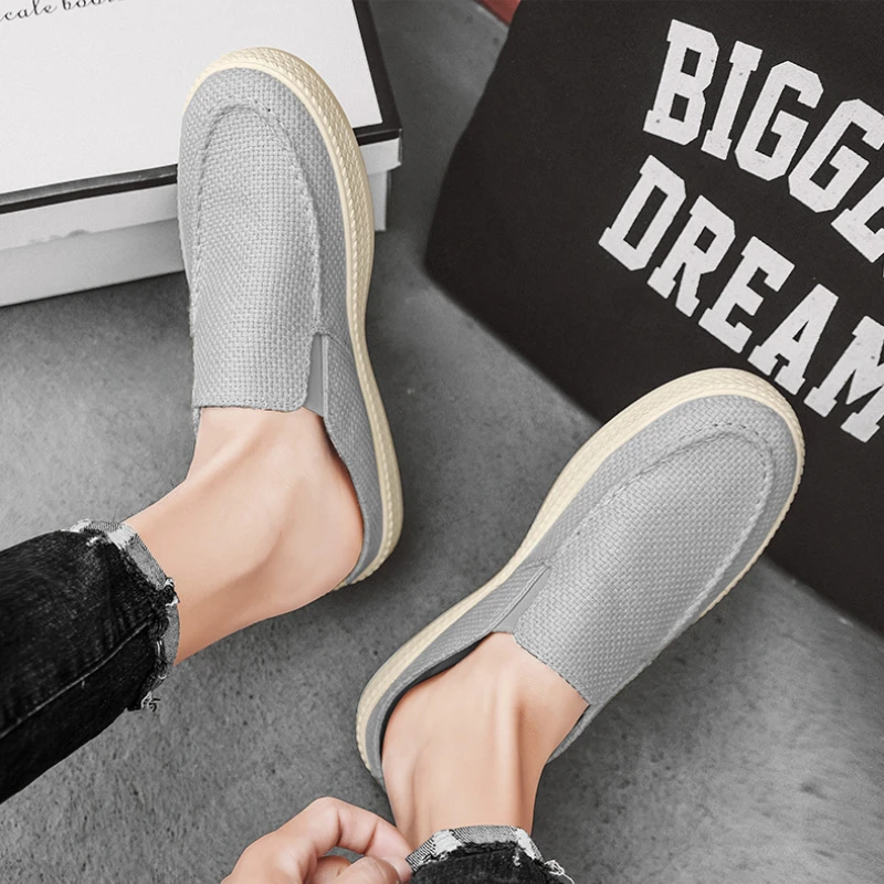 Men\'s Sneakers Summer Slip-On Loafers Platform Outdoor Casual Shoes for Men New Closed Toe Slippers Linen Surface Slip-on Shoes