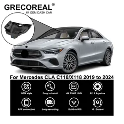 GRECOREAL 4K Dash Cam Front Rear WiFi Car Dual Camera Dashcam APP Control Plug Play Compatible with Mercedes Benz CLA C118 X118