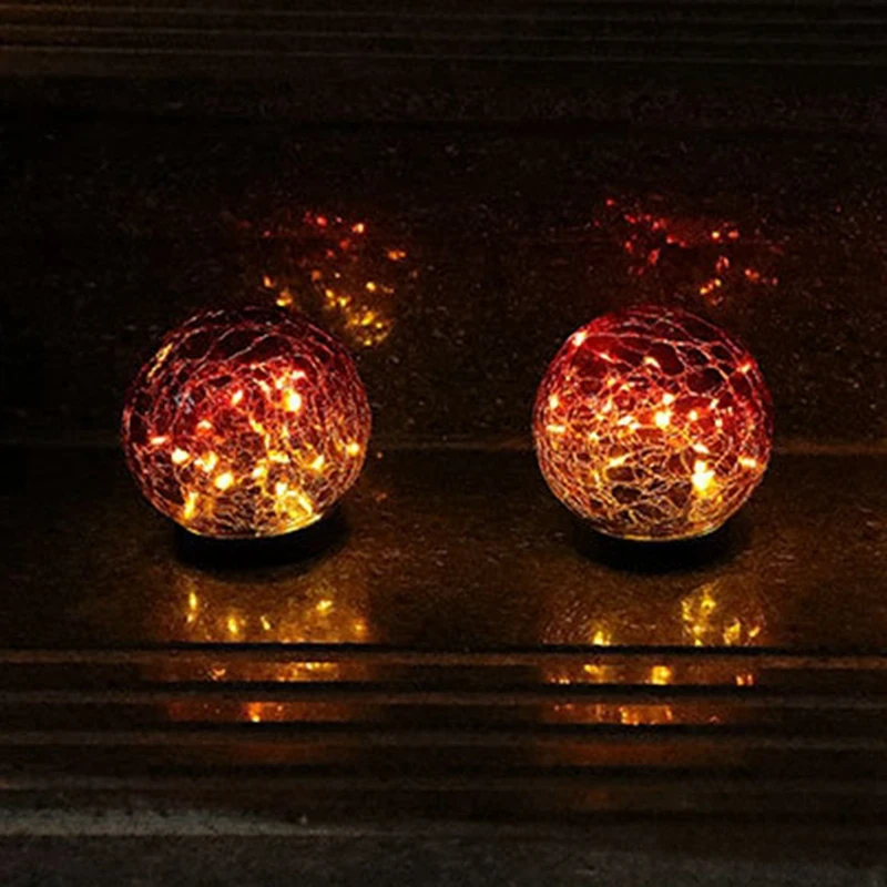 TKOH-2Pcs Solar Ball Lights Outdoor Garden Decor Cracked Glass Solar Lights Courtyard Decorative Pathway Courtyard Lawn