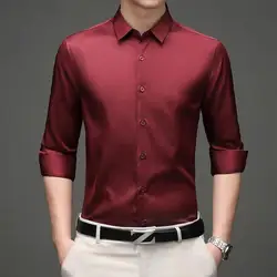 Spring and Summer Long-sleeved Men's Shirt Thin Business Dress Ice Silk Wrinkle Resistant Non-ironing Solid Color POLO Collar