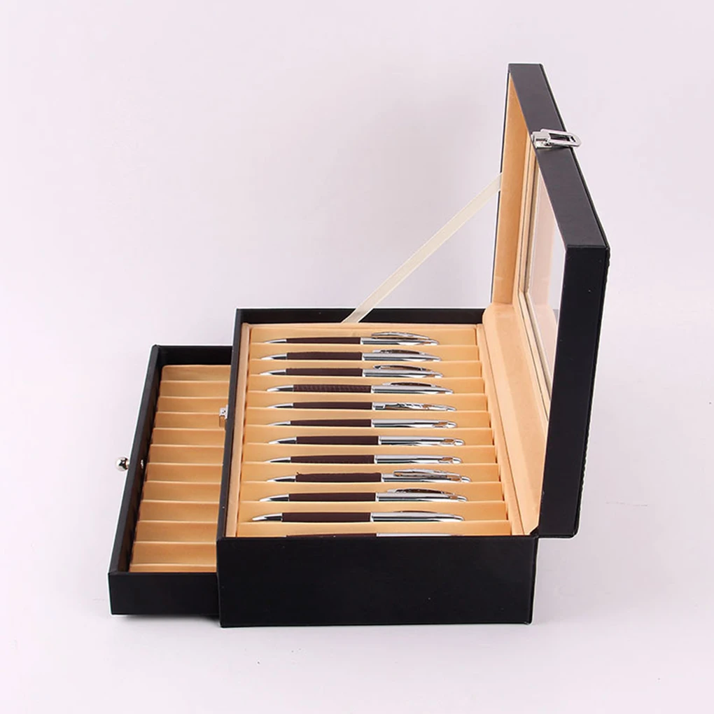 PU Pen Box Delicate Display Case Organized Storage Solution Gift For Student Wooden Pen Display Box coffee