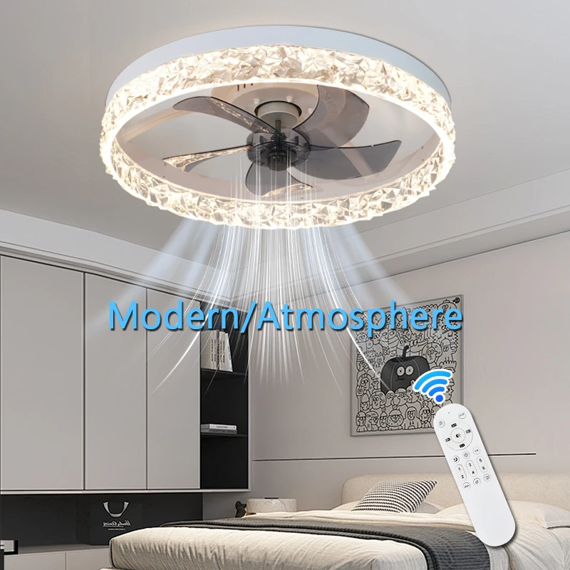 50cm Modern Circular Diamond Ceiling Fan with Remote Control and 6 Wind Speeds, Silent, Bedroom, Living Room, Dining Room