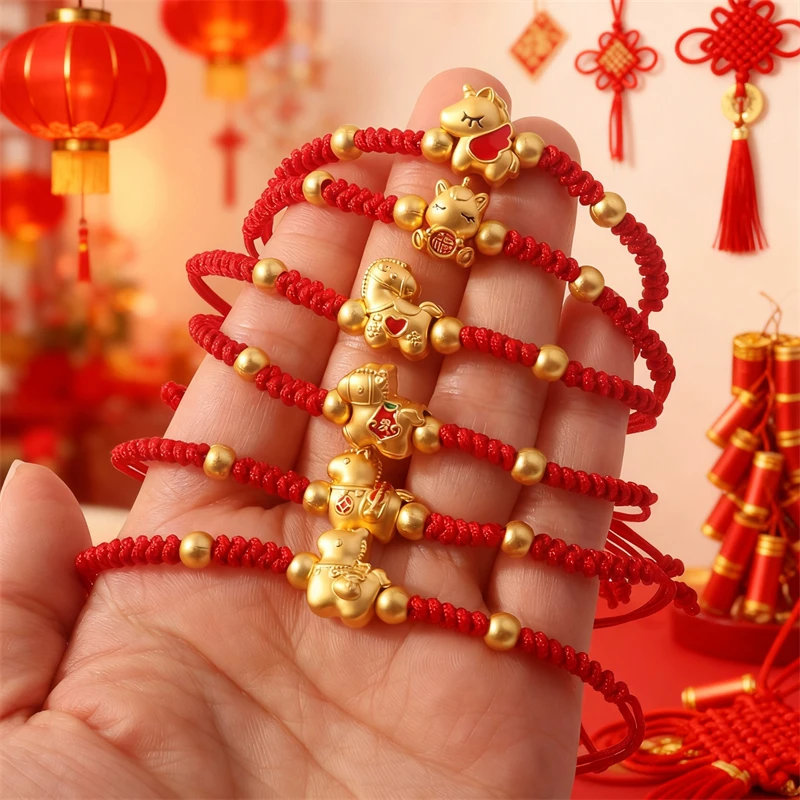 Pulsera del zodiaco del año del caballo de estilo chino 2026 para mujeres y hombres, amuleto Feng Shui, pulsera de cuerda roja de la suerte, regalo de fiesta, joyería de Año Nuevo