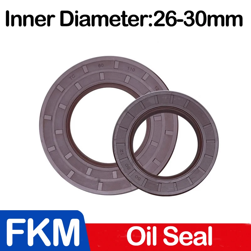 ID26/27/28/29/30mm,Brown FKM Framework Oil Seal TC Fluoro Rubber Gasket Rings Cover Double Lip with Spring for Bearing ID*OD*THK