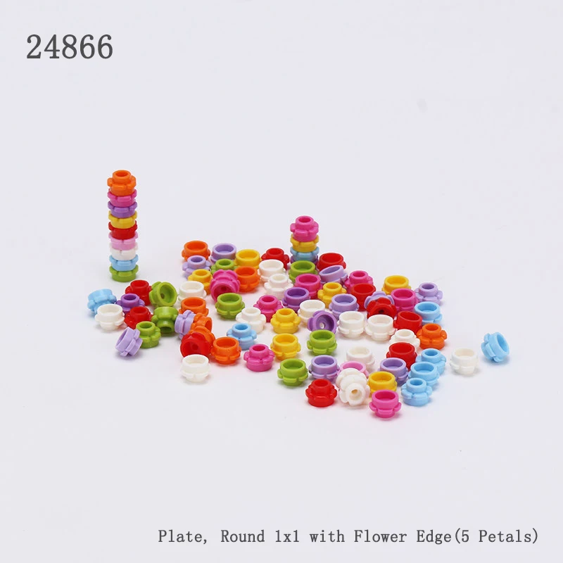 300PCS Moc bricks 24866 Round 1x1 with flower edge Compatible Building Blocks 5 petals flower parts DIY Assembles Creative Toy